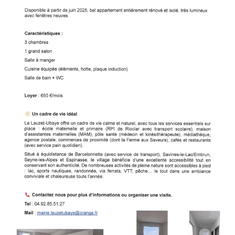 APPARTEMENT A LOUER LE LAUZET UBAYE