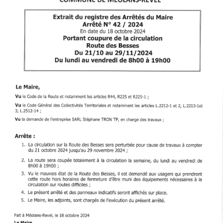 COUPURE CIRCULATION ROUTE DES BESSES