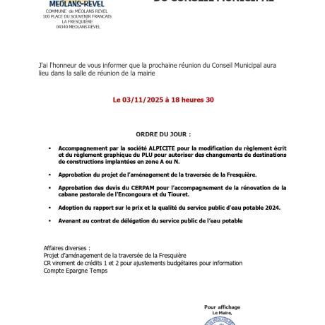 RÉUNION CONSEIL MUNICIPAL 03112025 - 18H30