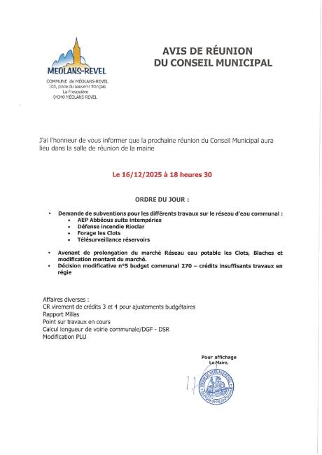 AFFICHE AVIS DE REUNION CM DU 16122025
