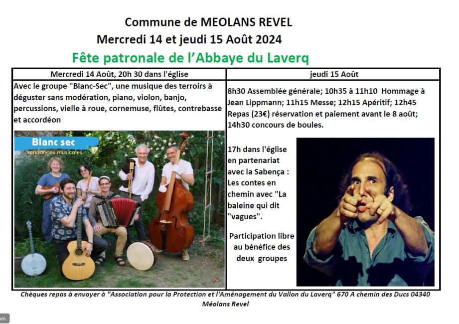 ANIMATIONS FETE PATRONNALE DU LAVERQ 14 ET 15 AOÛT 2024