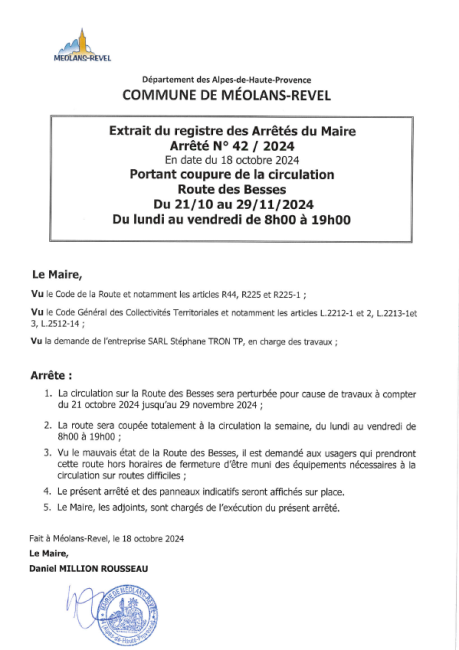 COUPURE CIRCULATION ROUTE DES BESSES