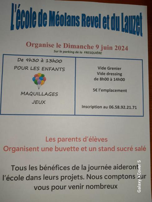 VIDE GRENIER LA FRESQUIERE LE 09/06/2024 DE 08H00 A 14H00 AFFICHE VIDE GRENIER