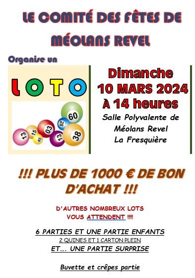 LOTO LE 10/03/2024 SALLE POLYVALENTE LA FRESQUIERE LOTO LE 10/03/2024