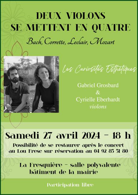 Deux violons se mettent en 4 - Samedi 27/04/2024 18h00 La Fresquière - Salle Polyvalente