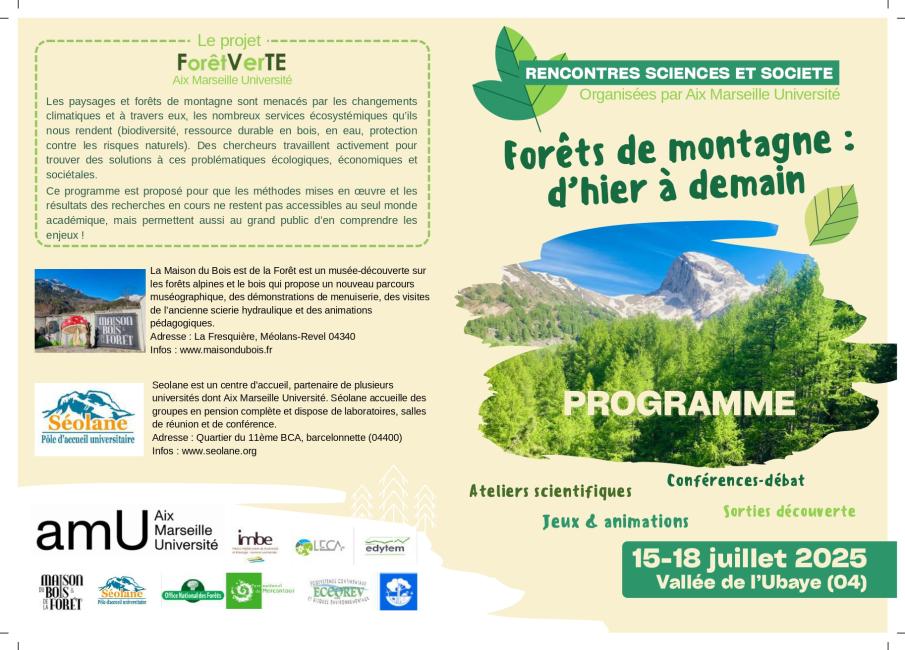 PROGRAMME FORET VERTE 2025 PROGRAMME FORET VERTE 2025