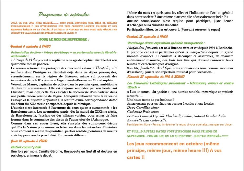 PROGRAMME LOU FRESC SEPTEMBRE