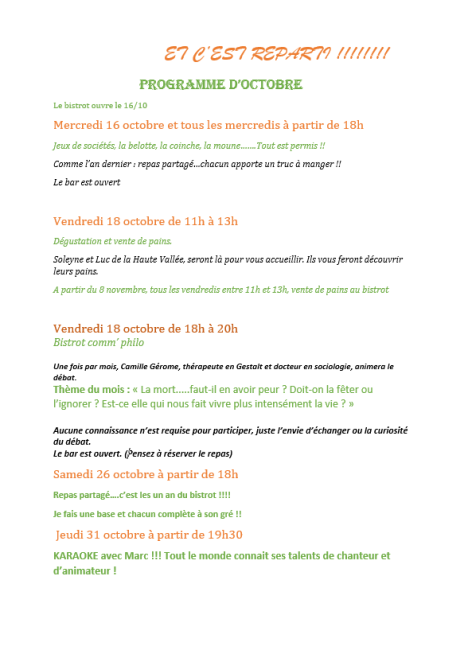 PROGRAMME LOU FRESC OCTOBRE