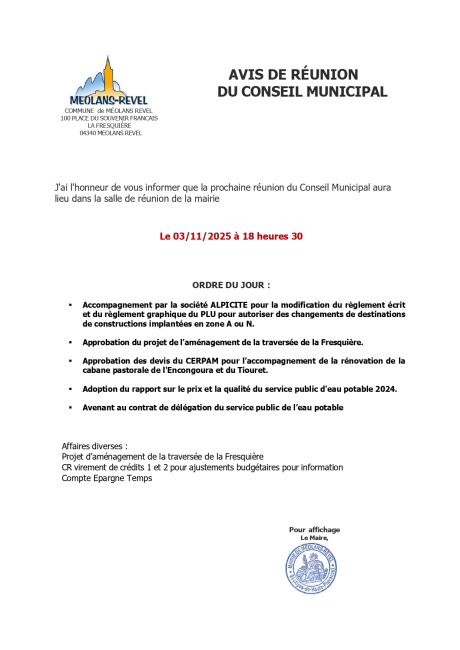 RÉUNION CONSEIL MUNICIPAL 03112025 - 18H30